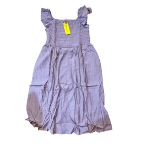 Sweetest Factory Lavender Smocked Tiered Maxi Dress Flutter‎ Sleeve XL
